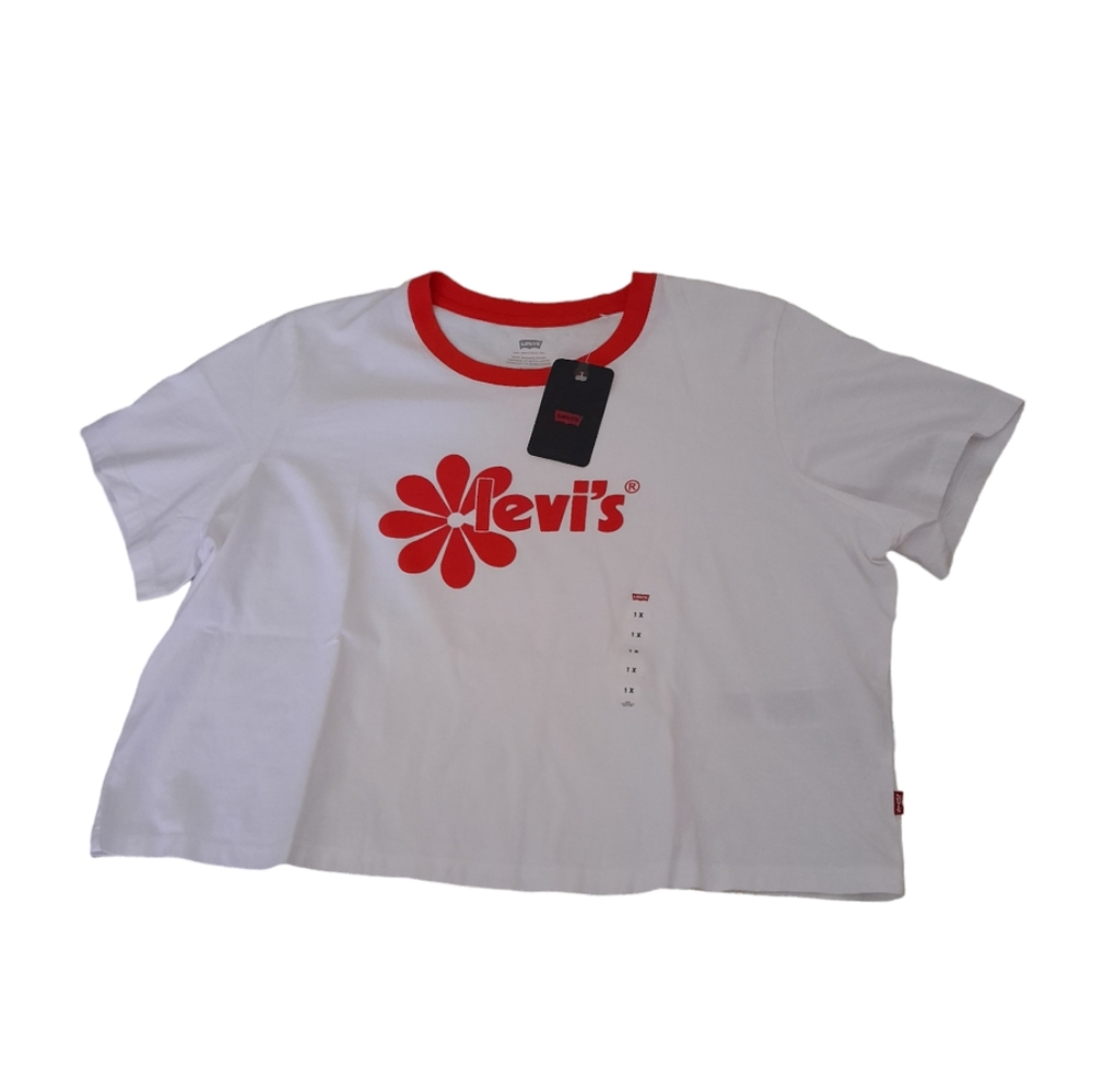 Levi’s Cropped Graphic Jordie T-Shirt Plus Size White Orange 1X - Picture 3 of 11